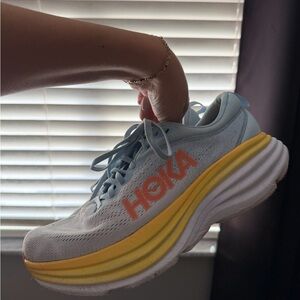 Hoka Bondi 8 Women's Blue and Yellow Running Shoes -W10B